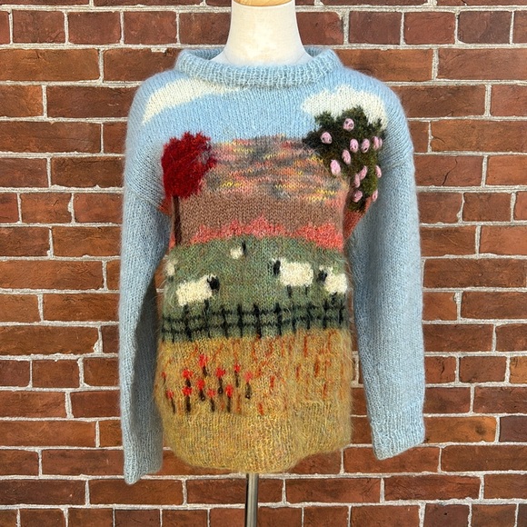 Susie Lee Sweaters - Susie Lee Vintage Mohair Graphic Lamb Scene Sweater Farm Country Cottagecore
